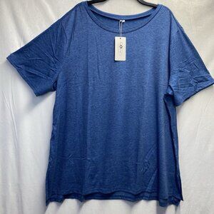 ROSRISS Short Sleeves Round Neck Plus Size Blouse Women 24W Blue Slit Side New